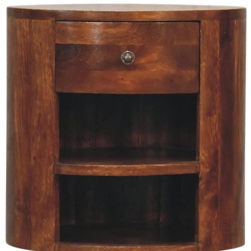 22'' Solid Wood Round One Drawer Nightstand - Chestnut