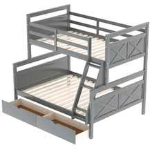 Load image into Gallery viewer, Twin over Full Bunk Bed with Ladder, Two Storage Drawers, Safety Guardrail, Gray
