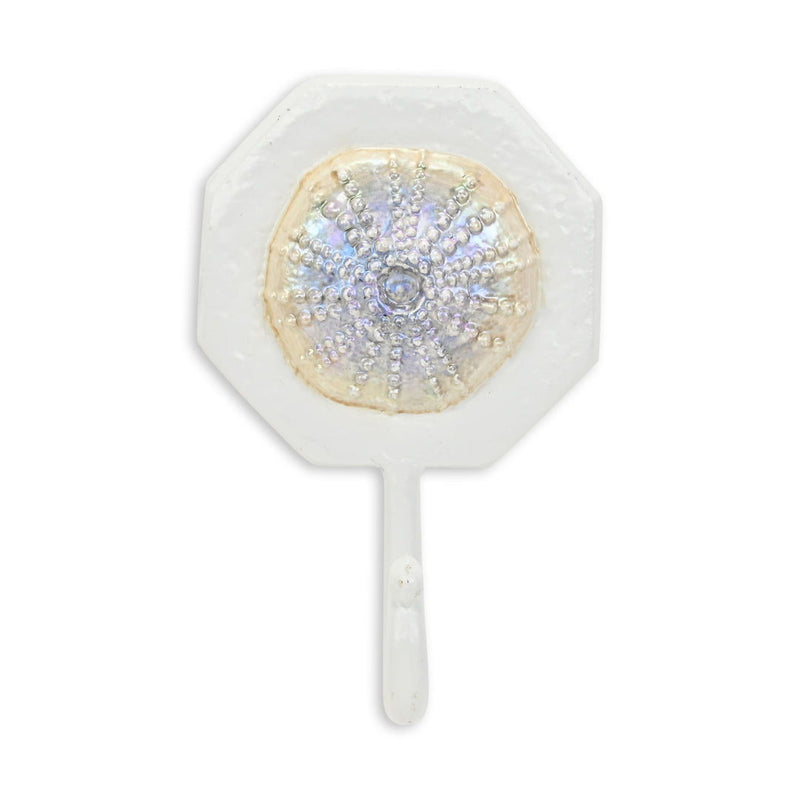 4" Cast Iron Sand Dollar Wall Hook - Pearl / White