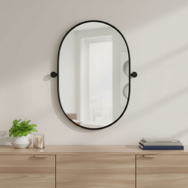 32" Aluminum Oval Adjustable Tilting Framed Accent Mirror - Black