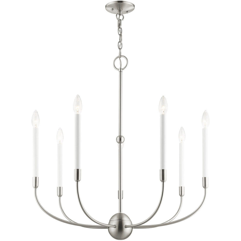 30" Seven Light Dimmable Chandelier With Shades - Nickel