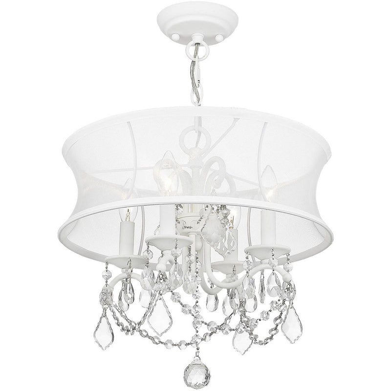Four Light Metal Dimmable Chandelier With Shades - White
