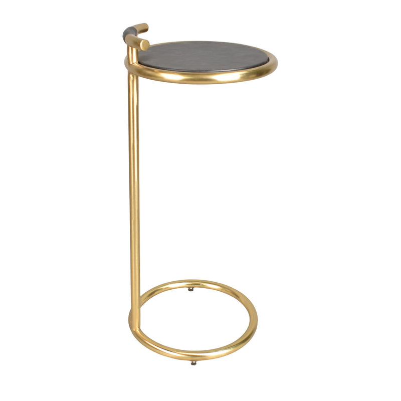 Leather Aluminum Round End Table - Black / Gold