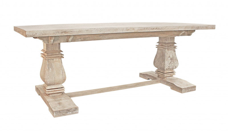 81" Solid Wood Trestle Base Dining Table - Antiqued White