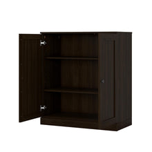 Load image into Gallery viewer, Adjustable Three Tier Library Bookcase With Two Doors - Espresso
