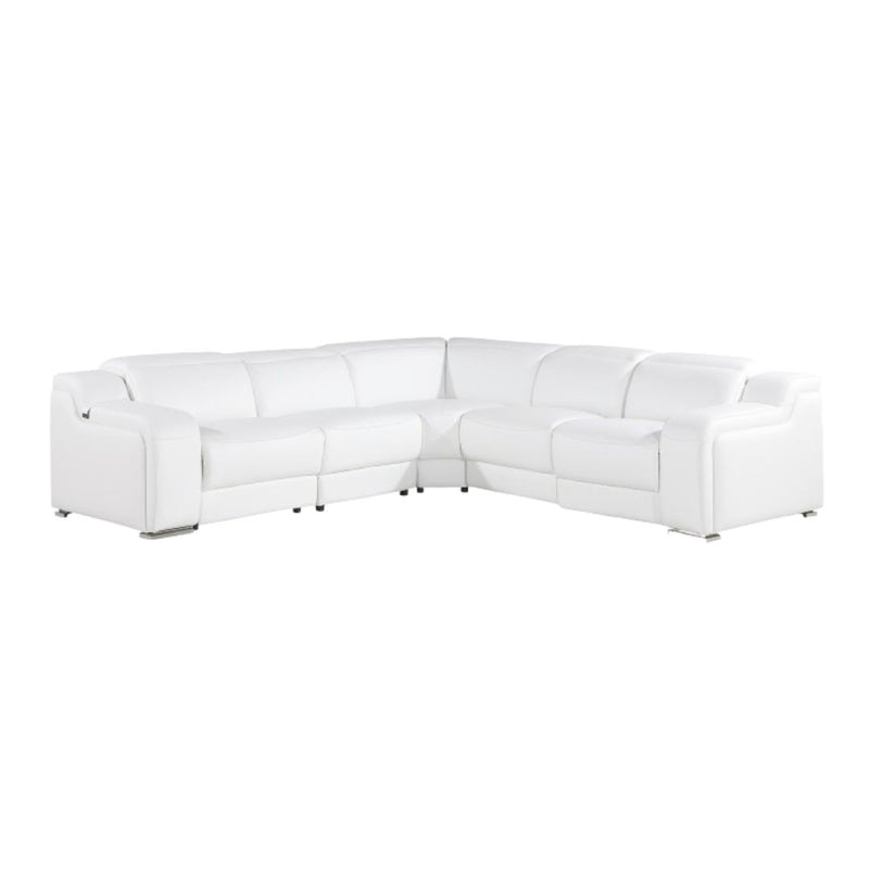Italian Leather Power Reclining L Shaped Five Piece Corner Sectional - White
