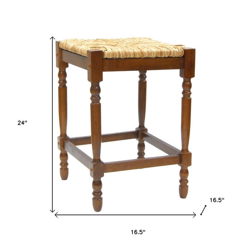 Backless Counter Height Bar Chair With Footrest 24" - Natural and Brown