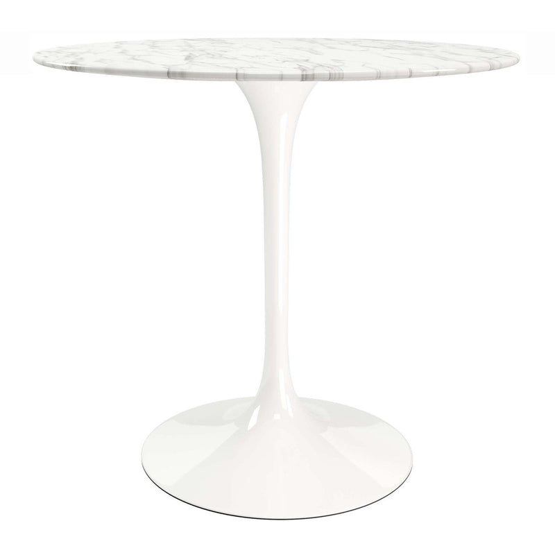 32" Rounded Marble And Metal Pedestal Base Dining Table - White