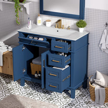 Load image into Gallery viewer, Bathroom Vanity With Ceramic Sink, Soft-Close Doors, 4 Storage Drawers - Blue
