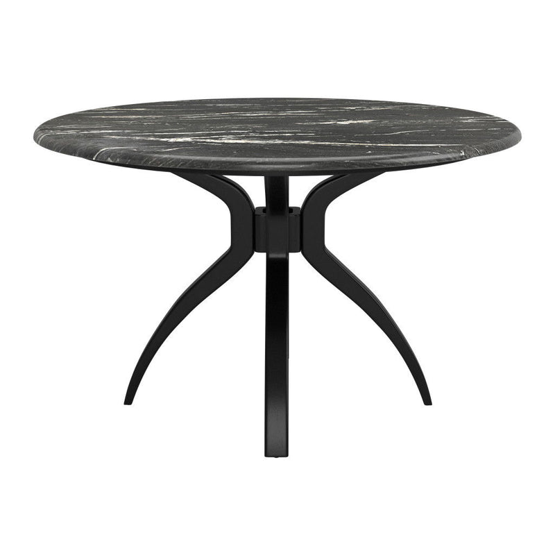 50" Faux Marble And Steel Pedestal Base Round Top Dining Table - Black