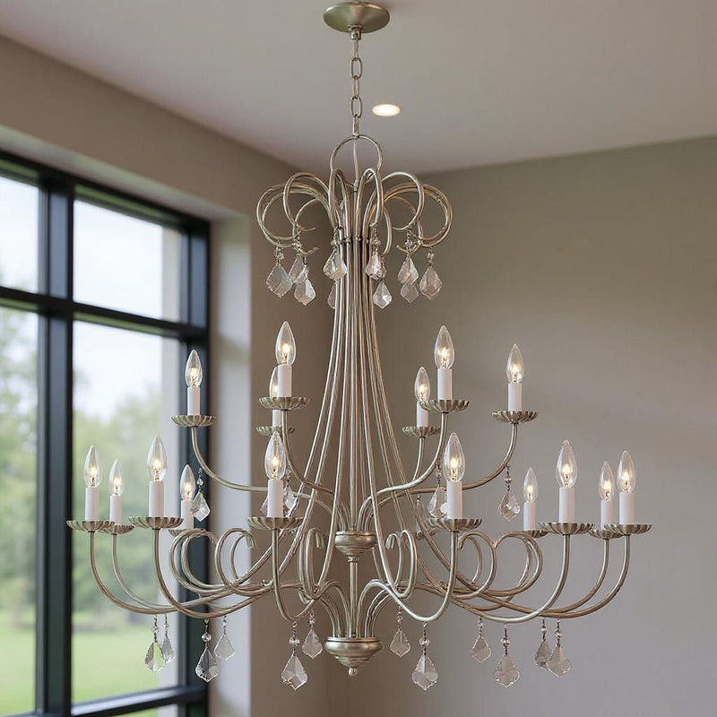41'' Multi Light Dimmable Chandelier With Shades - Nickel