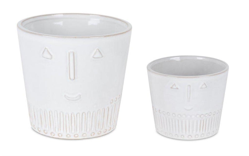Porcelain Abstract Face Pot Planters (Set of 2) - White