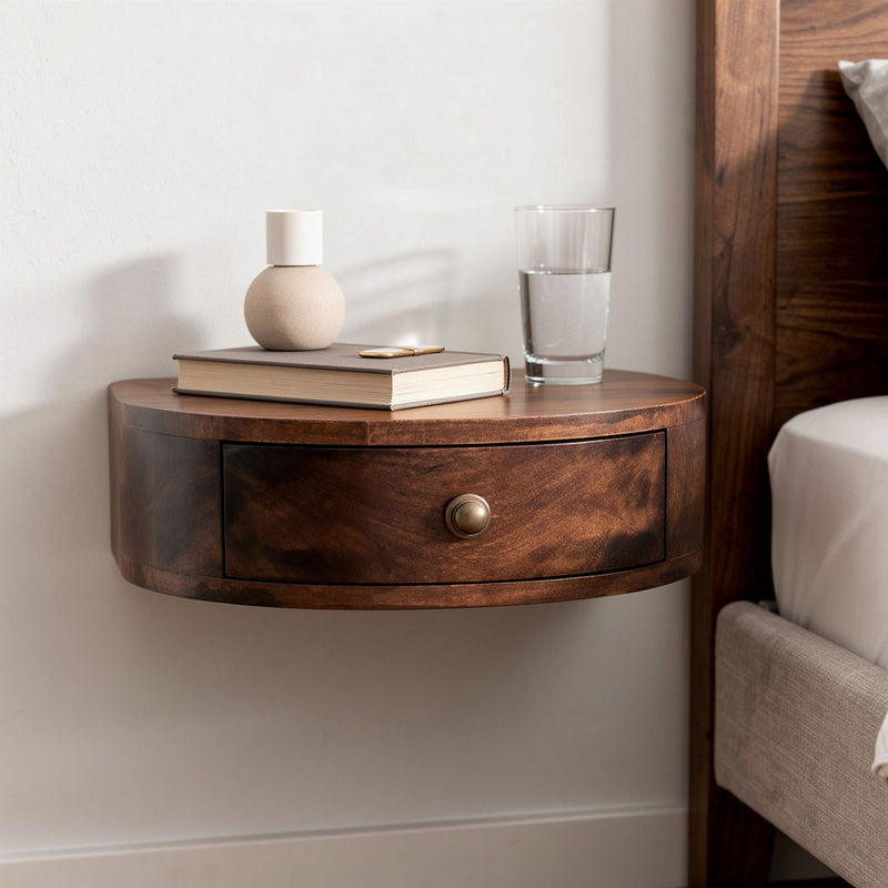 Solid Wood Round One Drawer Floating Nightstand - Walnut