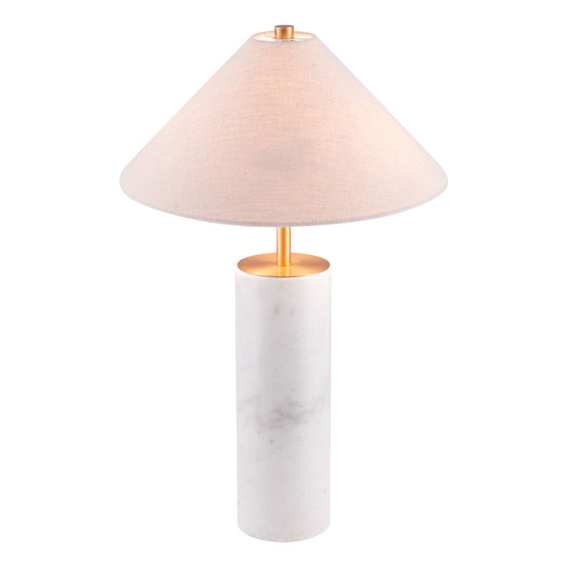 Metal Bedside Table Lamp With Beige Empire Shade - White