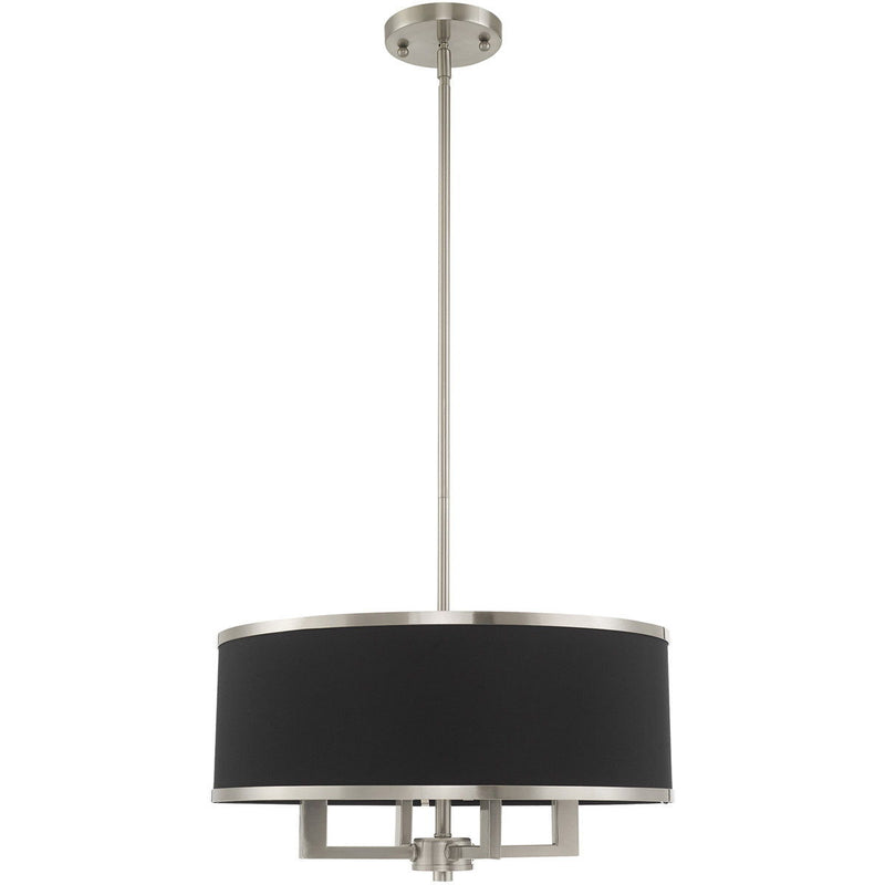 18" Four Light Dimmable Chandelier With Shades - Nickel / Pearl Silver