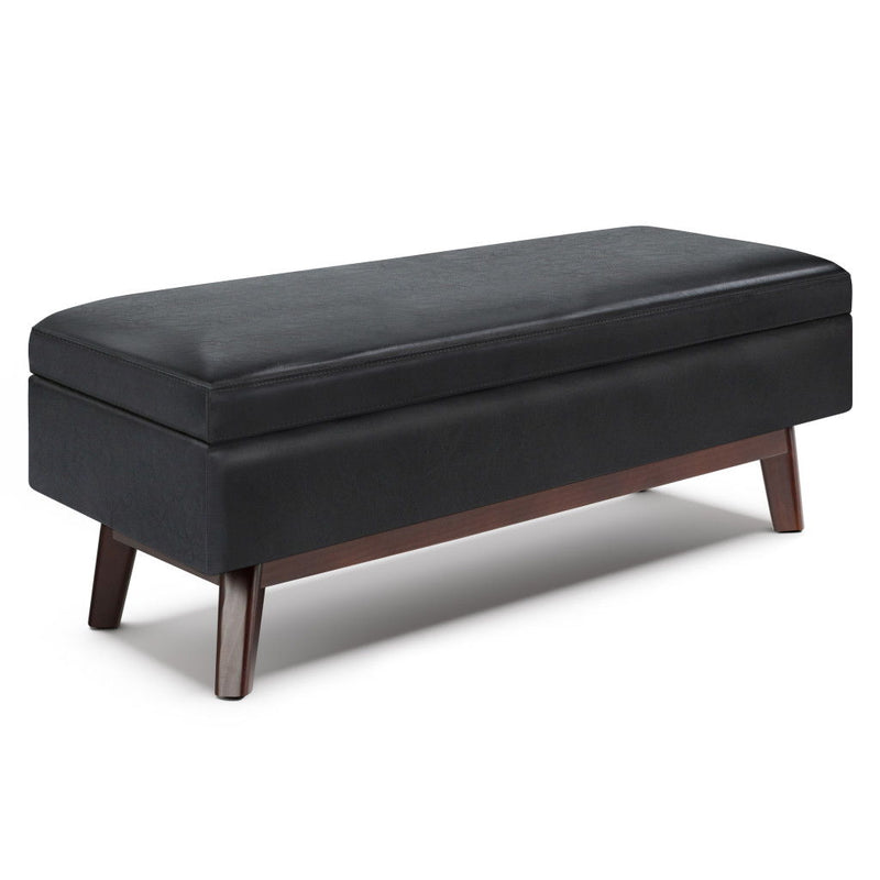 Leather Cocktail Ottoman With Storage - Black / Brown