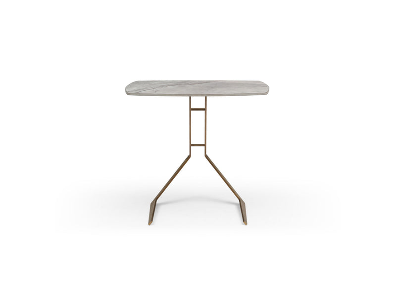 Ceramic Faux Marble Steel End Table - White / Bronze