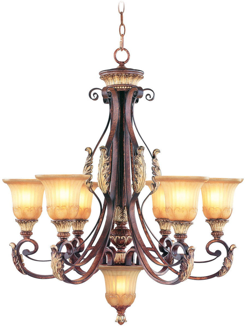 35" Seven Light Dimmable Chandelier With Shades - Bronze