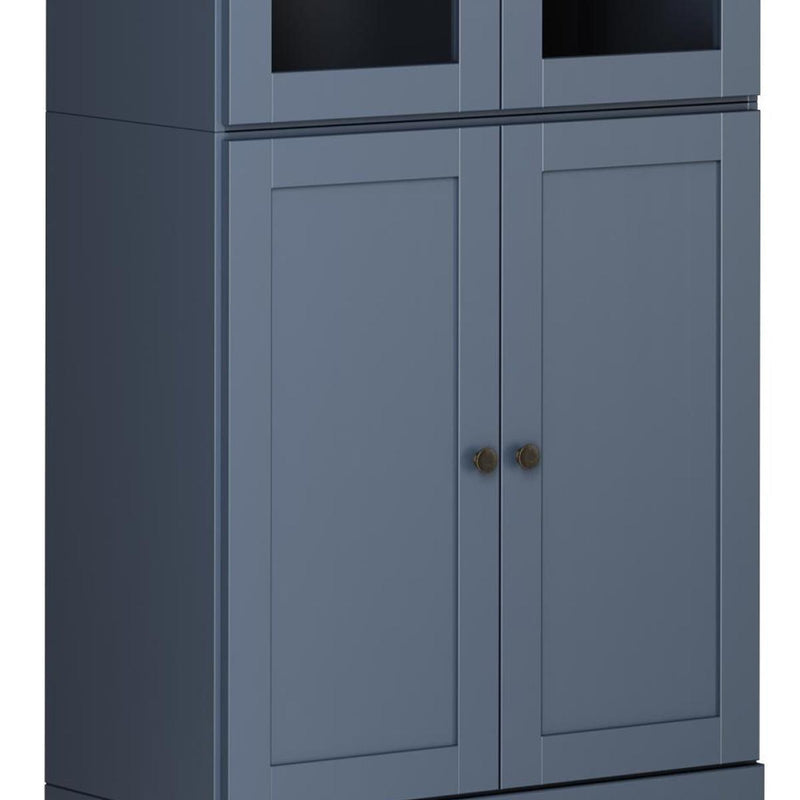 Solid Wood Adjustable Six Tier Library Bookcase With Four Doors (751528) - French Blue