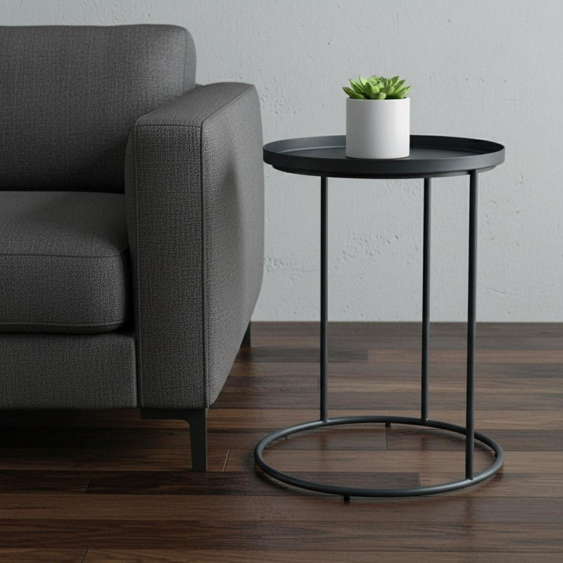 23" Metal Round End Table - Black