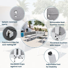 Load image into Gallery viewer, TOPMAX Industrial 5-Piece Aluminum Outdoor Patio Furniture Set, Modern Garden Sectional Sofa Set with End Tables, Coffee Table and Furniture Clips for Backyard, White+Grey
