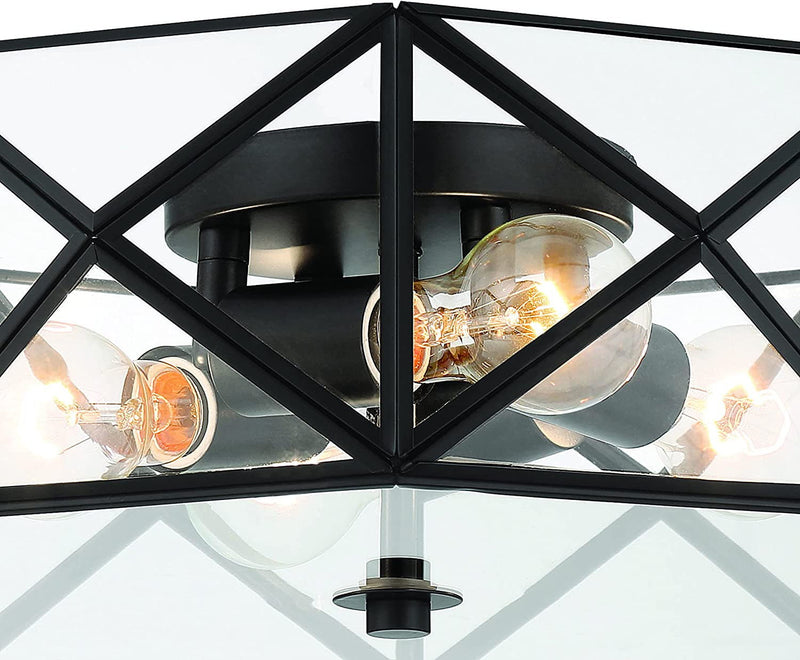 17'' Unique Statement Four Light Metal Dimmable Flush Chandelier With Shades - Black