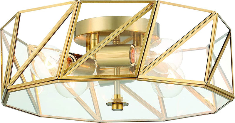 Unique Statement Four Light Metal Dimmable Flush Chandelier With Shades - Brass