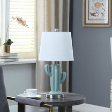 Load image into Gallery viewer, Ceramic Cactus Table Lamp With White Shade - Pale Blue / Green
