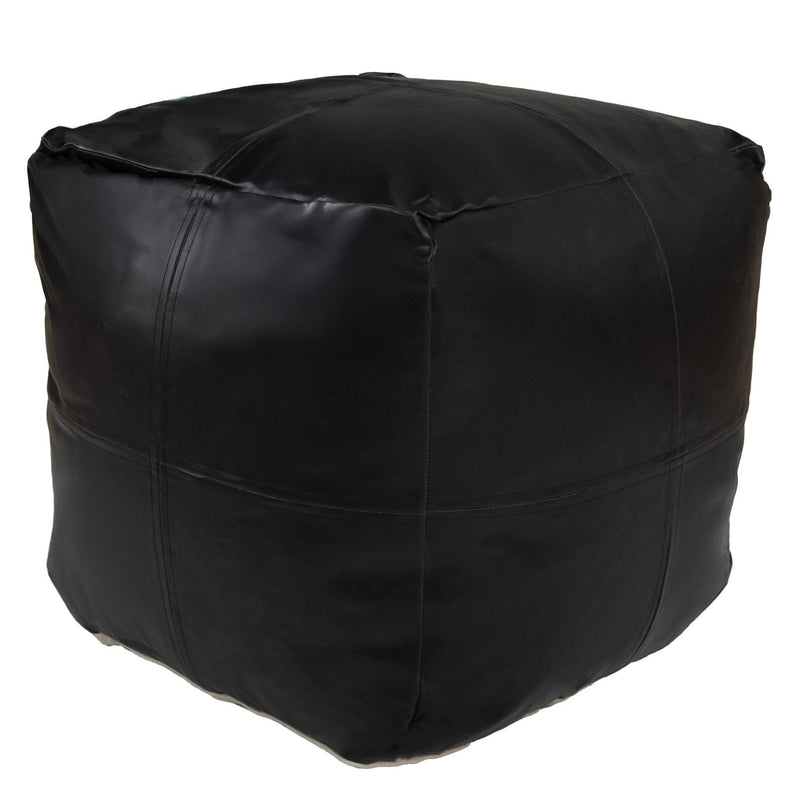 Faux Leather Cube Pouf Ottoman - Black