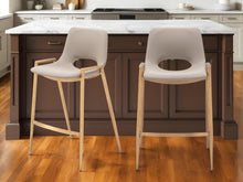 Load image into Gallery viewer, 26" Faux Leather And Steel Low Back Counter Height Bar Chairs (Set of 2) - Beige / Gold
