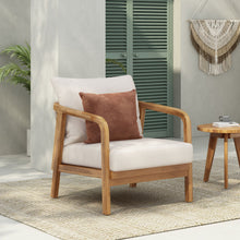 Load image into Gallery viewer, Outdoor Lounge Chair With Woven Backrest, Solid Wood Frame, Comfortable Cushions

