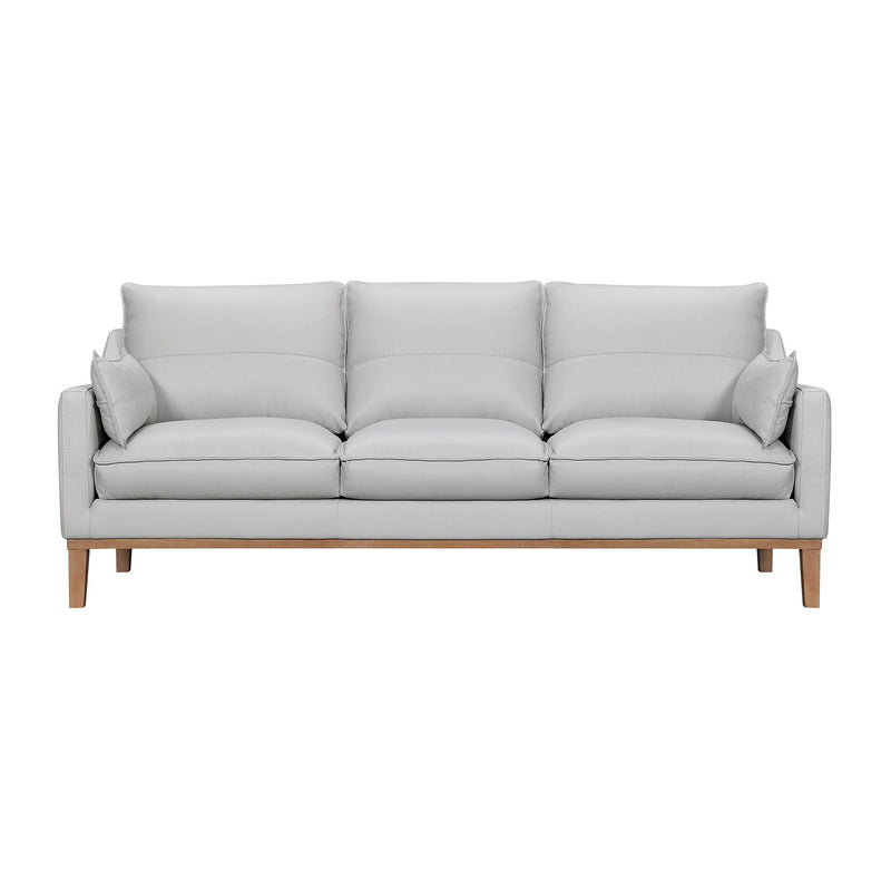 Leather Sofa And Toss Pillows With Brown Legs - Gray
