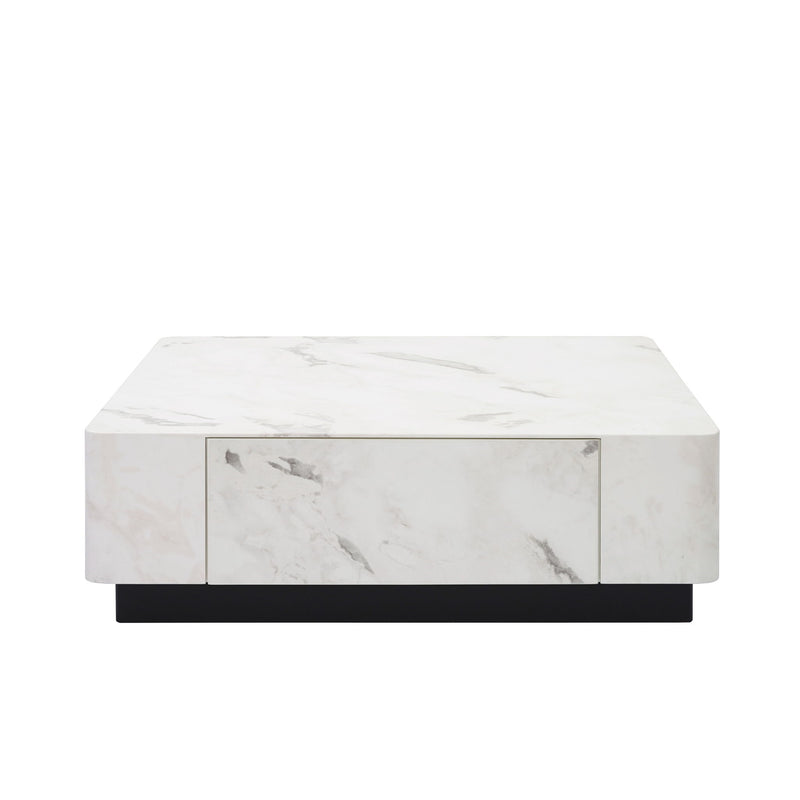 Cement Wood Square Block Coffee Table With Two Drawers - White / Black