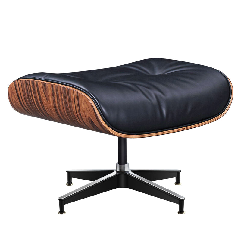 28" Tufted Genuine Leather Lounge Chair With Ottoman - Black / Rosewood