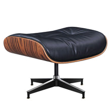 Load image into Gallery viewer, 28" Tufted Genuine Leather Lounge Chair With Ottoman - Black / Rosewood
