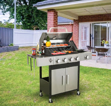 Load image into Gallery viewer, 4 Burner Propane Gas Bbq Grill With Side Burner, 46790Btu Output With Enameed Cast Iron Cooking Grids For Outdoor Barbecue, Stainless Steel - Black / Silver
