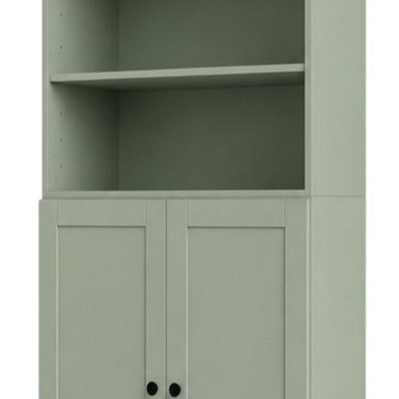 Solid Wood Adjustable Six Tier Library Bookcase With Two Doors (745626) - Sage