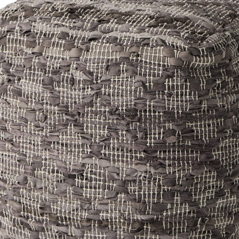Cotton Leather Geometric Cube Pouf Ottoman - Brown / Gray