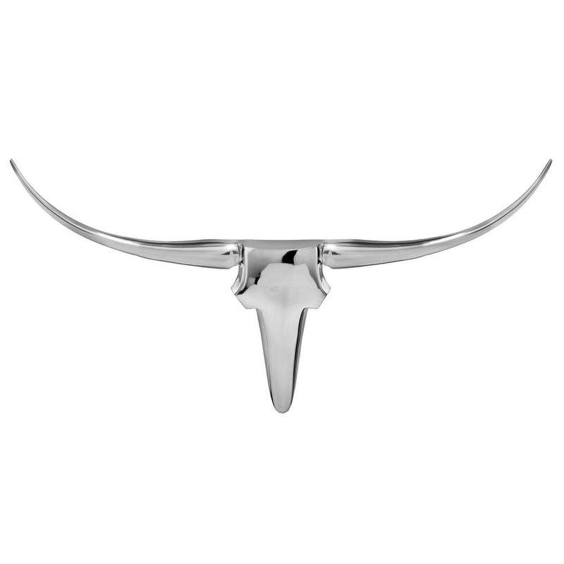 Buffed Long Horn Wall Sculpture - Silver