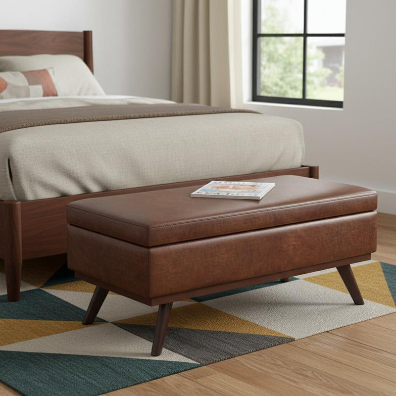 42" Mid-Century Leather Cocktail Ottoman With Storage - Brown