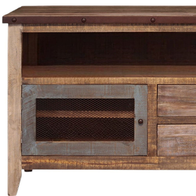 Wood Cabinet Enclosed Storage Distressed TV Stand - Brown
