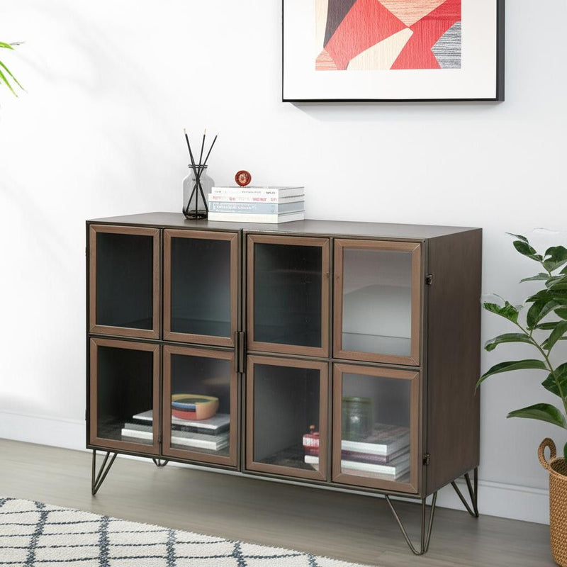 37" Metal And Solid Wood Accent Cabinet With Two Doors - Brass