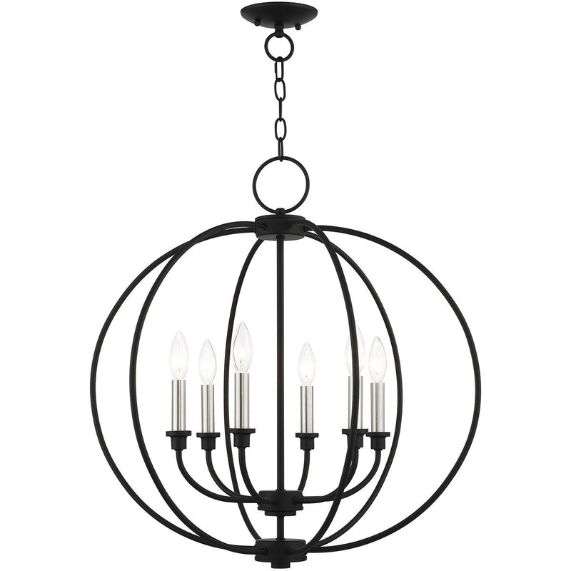 26" Six Light Dimmable Chandelier With Shades - Black