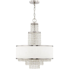 Load image into Gallery viewer, Five Light Metal Dimmable Chandelier With Shades - Nickel / Clear / Off White
