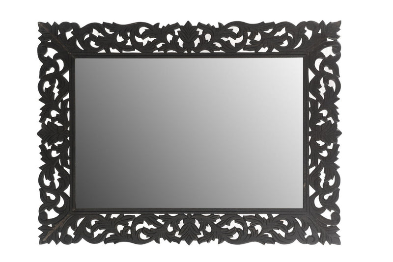 47" Floral Carved Solid Framed Accent Mirror - Black