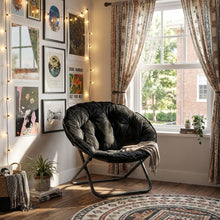 Load image into Gallery viewer, Tufted Faux Fur Folding Lounge Chair - Black
