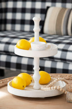 Load image into Gallery viewer, Two Tiered Round Wooden Tray - White
