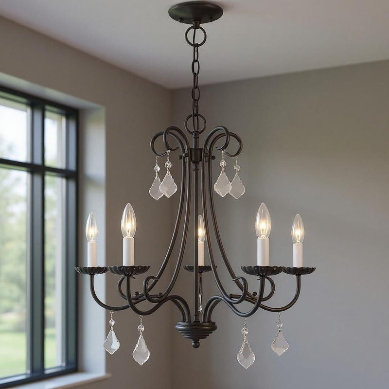 22" Five-Light Dimmable Chandelier With Shades - Bronze