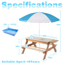Load image into Gallery viewer, 3-In-1 Kids Outdoor Wooden Picnic Table With Umbrella, Convertible Sand &amp; Water, ASTM &amp; CPSIA Certification
