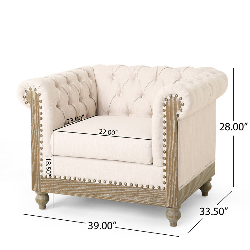 Fabric Upholstered Club Chair With Scrolled Tuxedo Arms